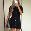 Elegant Knit Mini Dress Women Street Slim High Waist Short Sleeve Rib Sweater Dresses Vacation Bodycon Knitwear Dress