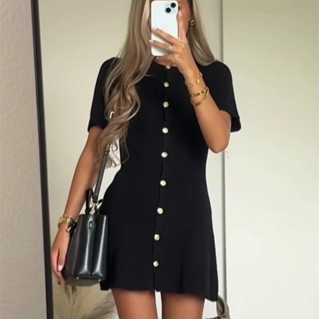 Elegant Knit Mini Dress Women Street Slim High Waist Short Sleeve Rib Sweater Dresses Vacation Bodycon Knitwear Dress