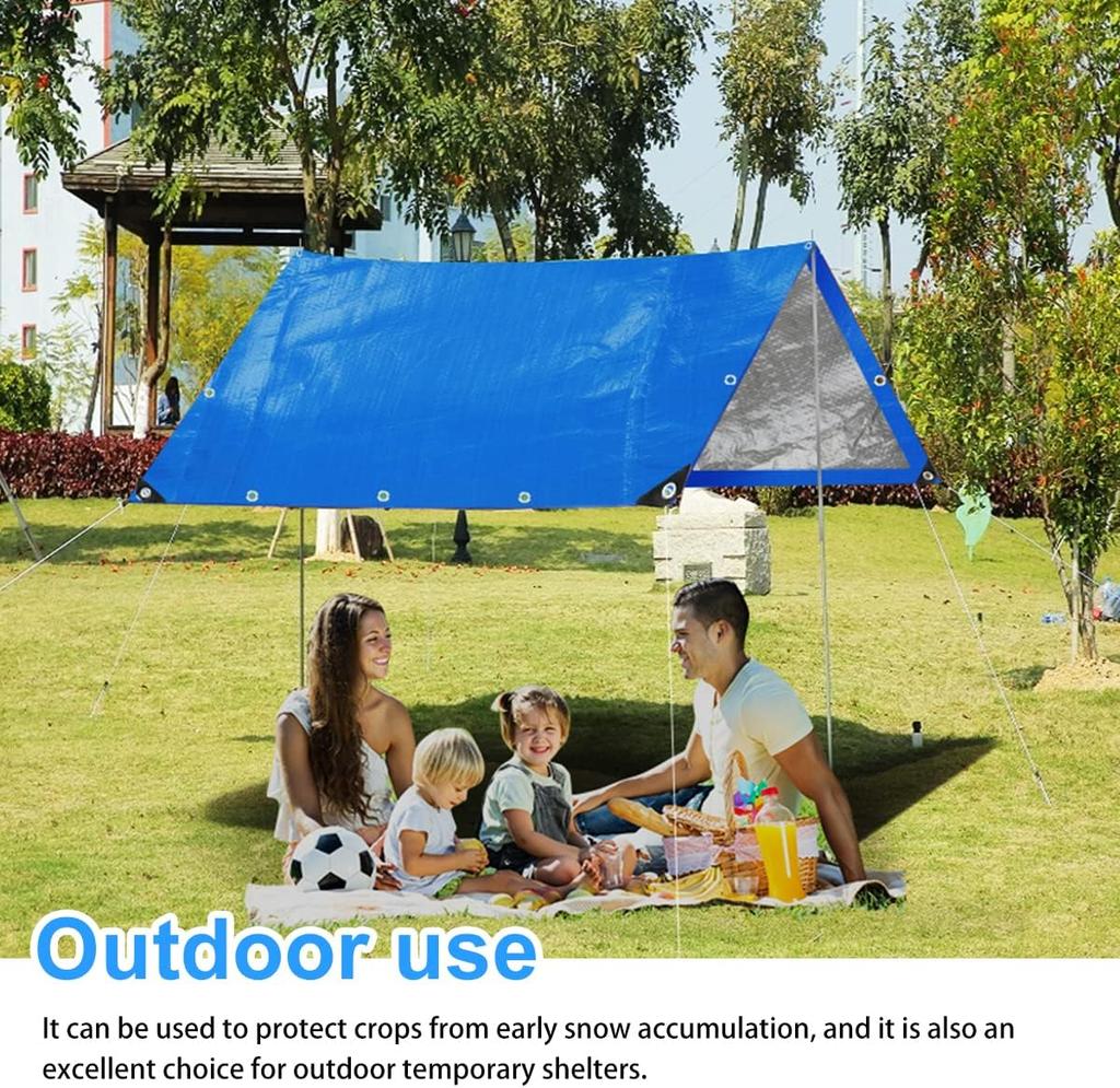 2 m x 6 m rugged waterproof canvas thickness 110 g/m² with reinforced eyelets, for versatile outdoor use, Blue
