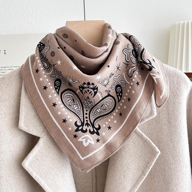 Women's French Red Cotton Silk Blend Scarf – 70CM Neck and Headscarf, Spring/Autumn Fashion Accessory