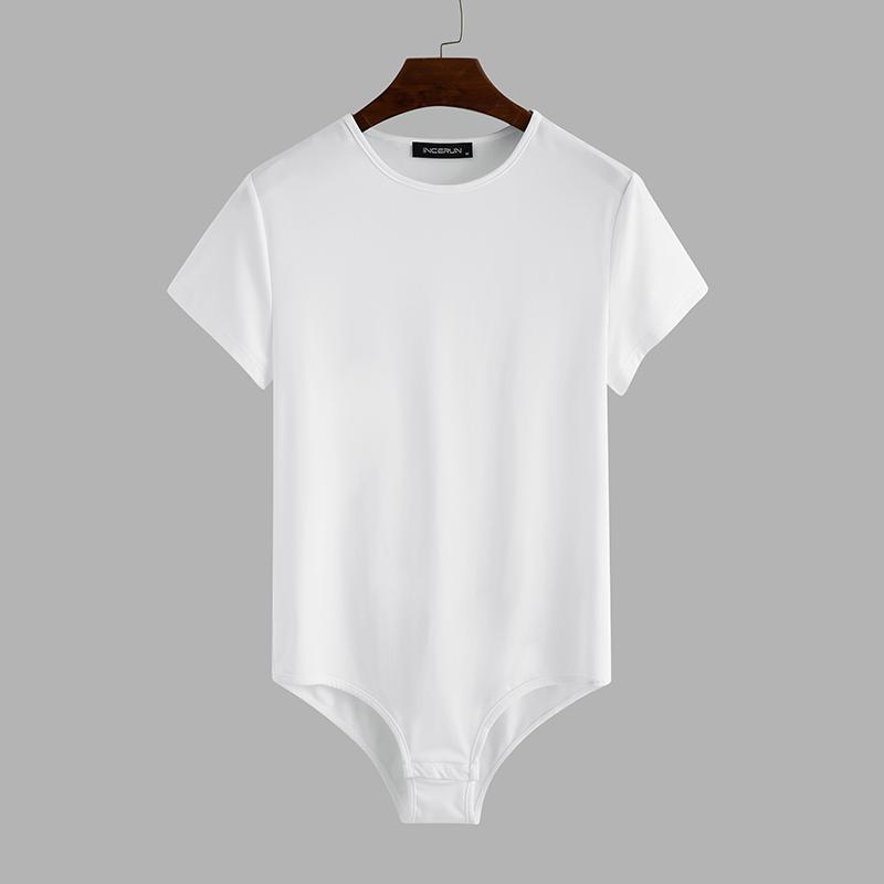 Mens One Piece Short Sleeve T-shirt Bodysuit Male Fitness Romper Pajamas  Playsuit