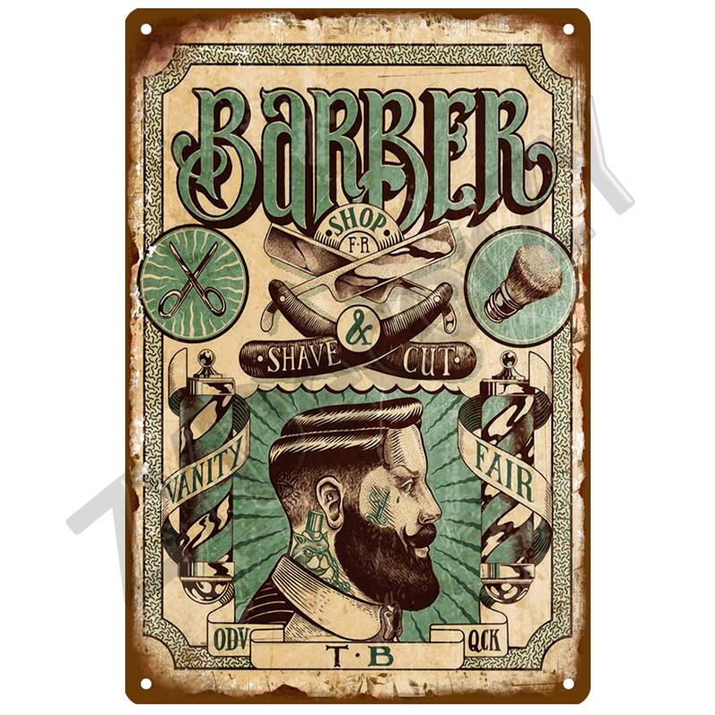 Vintage Home Decor Tin Sign Barber Shop Metal Sign Poster Bar Pub Retro Plaque Haircut and Shave Beard Iron Paintings Art Plates