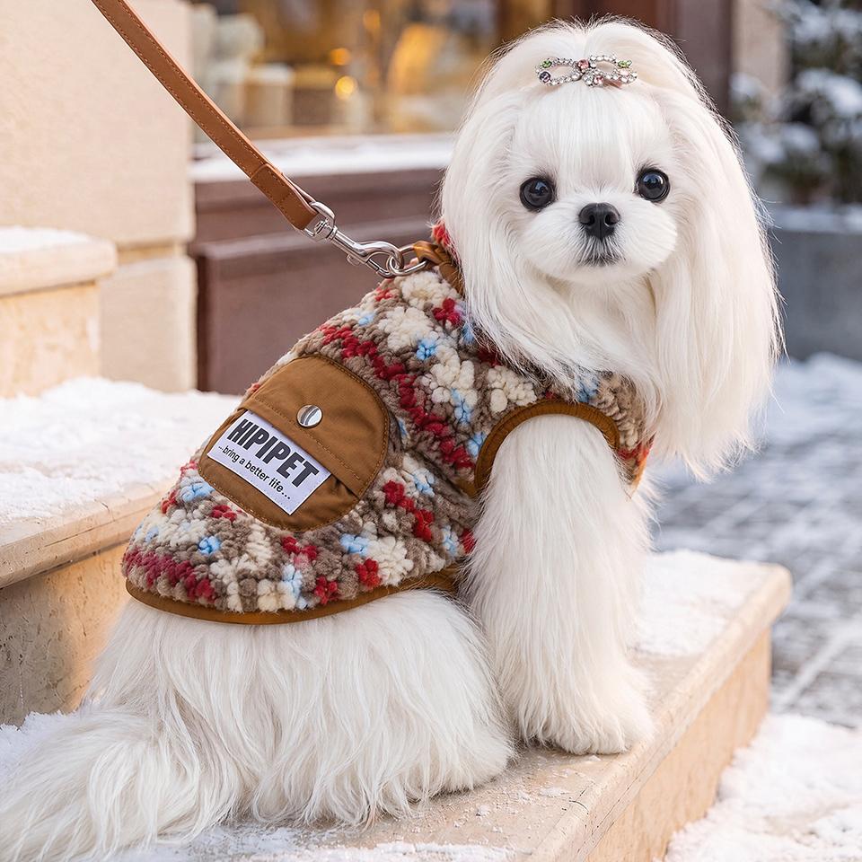 Thickened Winter Pet Jacket with Pocket, Warm Lamb Fleece Pullover for Small Dogs & Maltese, Solid Color Clothes