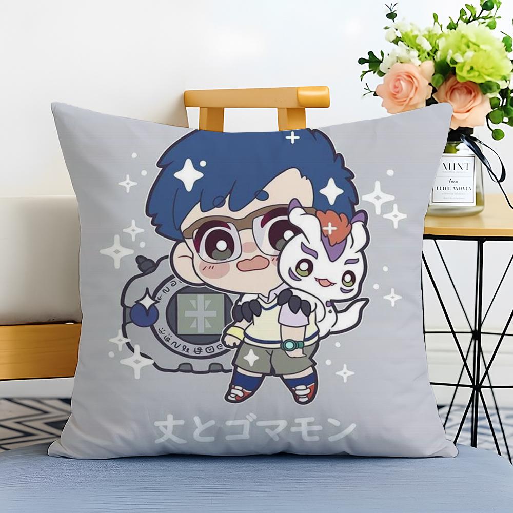 Cute DDigimon Adventure Cushion Cover Washable Linen Pillowcase Soft for Sofa Bed Cozy Home Room Decor