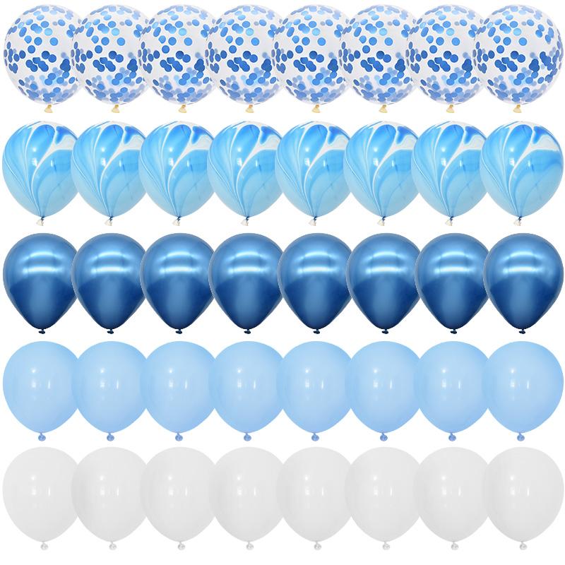 40Pcs Blue Balloons Set Agate Marble Metallic Confetti Balloon for Kids Birthday Party Baby Shower Graduation Decoration Wedding