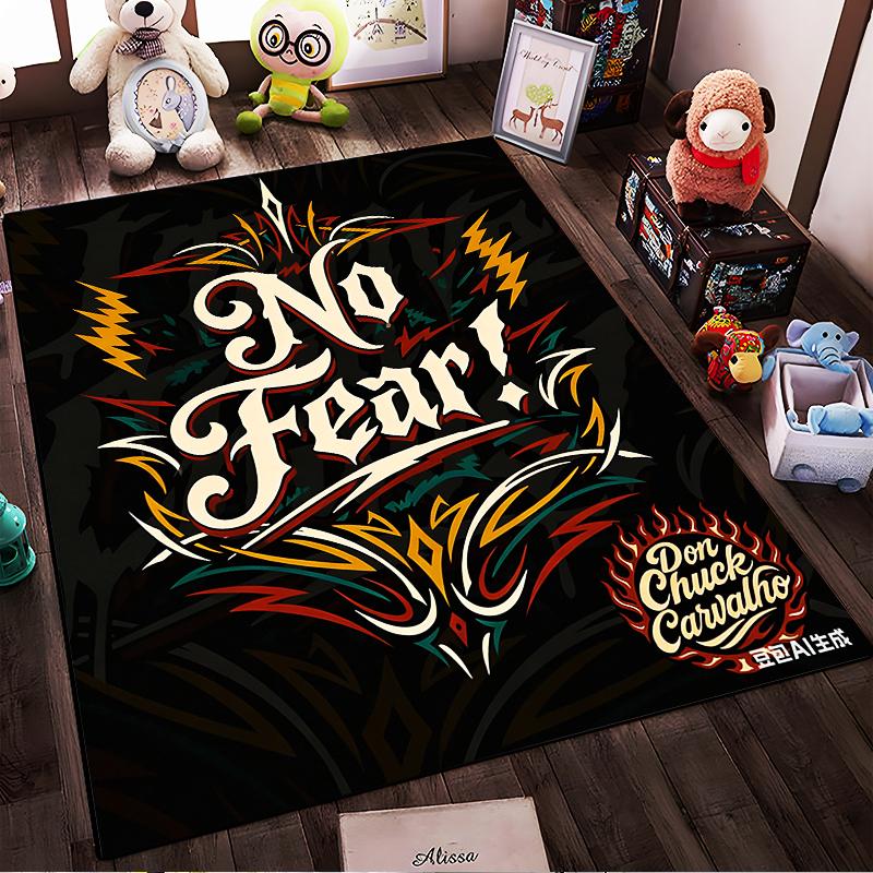 "No Fear Text Rug with Colorful Tribal Patterns, Stylish Decor" Suitable for use as an anti-slip for living room bedroom sofas