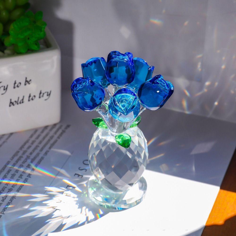 Clear Base Mini Glass Flower Sculpture Ornament Tabletop Plants Suncatcher  Mother's Day