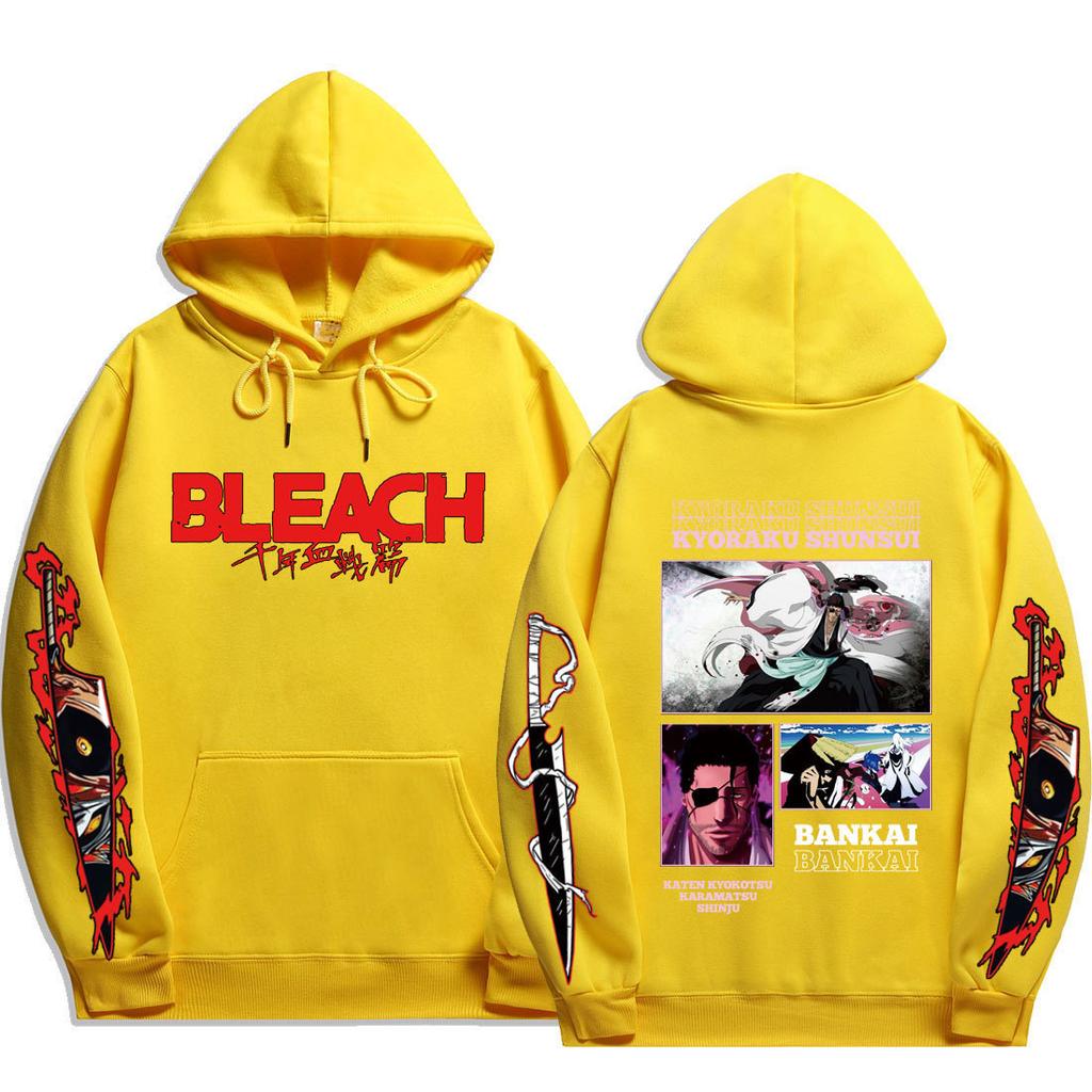 BLEACH Какураку Сюнсуй Банкай Худи BLEACH Принты и Спина Коллаж из Фотографий Какураку Сюнсуй с Банкаем и Катен Кёкоцу Текст Оверсайз Аниме Фан Пуловер