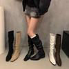 Французские ретро коричневые ботинки с ворсом ковбойские ботинки ранняя осень маленькие ботинки цвета хаки толстый каблук высокие ботинки женские ботинки