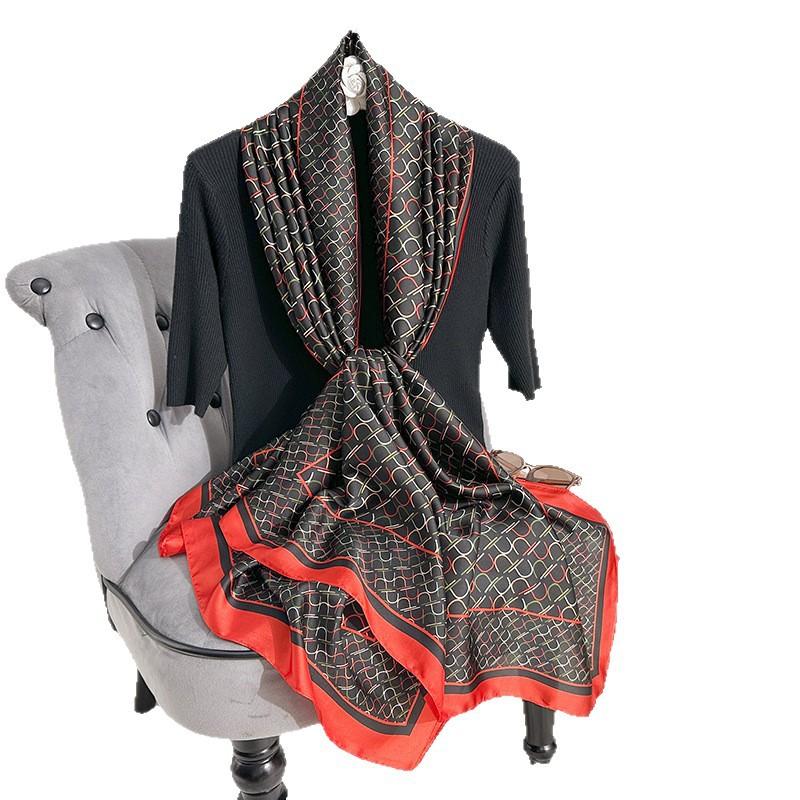 Elegant temperament printed silk scarf women's high-end beach sun protection new silk satin scarf summer thin air-conditioned room shawl