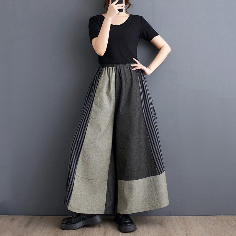 Cotton Plus Size Vintage Floral High Waist Casual Loose Spring Autumn Wide Leg Pants Women Bloomers Trousers