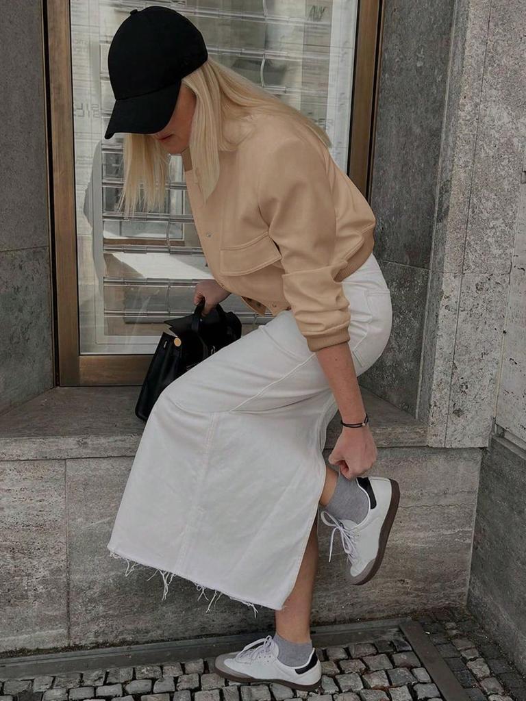 Rose Beauty A 90s Street Solid Buckle Front Valve Pocket Baseball воротник с длинным рукавом свободного кроя Повседневная весенняя куртка пальто