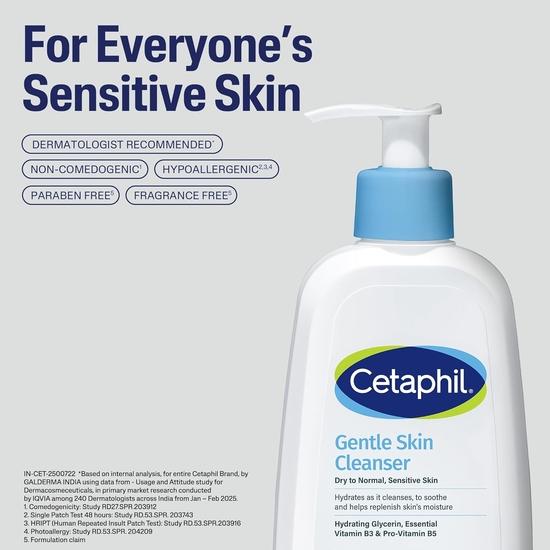 Cetaphil Средство для умывания лица Cetaphil, нежное очищающее средство для сухой, нормальной и чувствительной кожи - 250 мл | Ниацинамид, витамин B5 | Не содержит парабенов и сульфатов