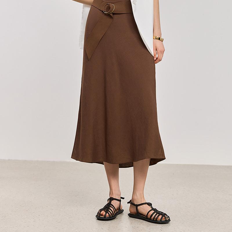 LILY Retro Slant Cut Brown Half length Skirt for Women
