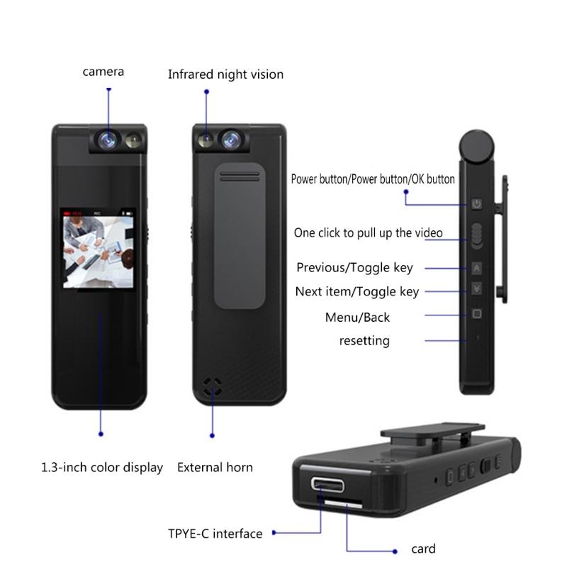 1080P Polices Body Camera Night View Video Cam 180° Field of View Color Display Keep Your Experiences Alive Recording