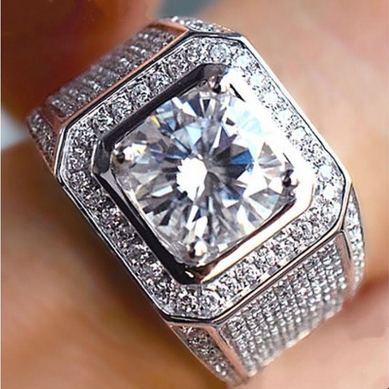 Luxury 925 Sterling Silver Ring With Zircon Crystal Ring For Men Jewelry Gift