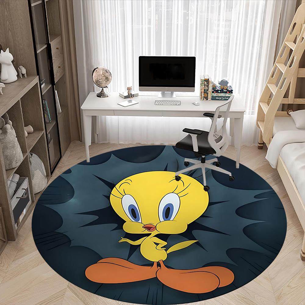 1PC Looney Tunes Tweety Office Round Area Rug, Indoor Mat Suitable For Office, Under Office Chairs Bedroom Living Room Home Decor, Room Deco110