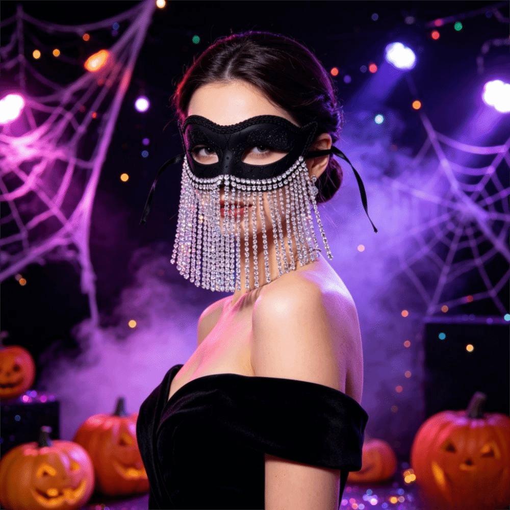 Rhinestone Masquerade Mask Glitter Halloween Mask Costume Half Face Mask Prom Costume
