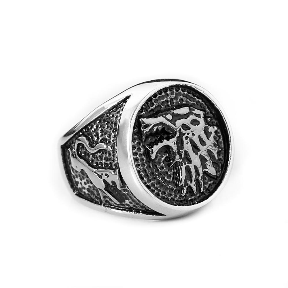 Fashion Vintage Nordic Viking Wolf Ring for Men Stainless Steel Ice Wolf House Stark Winterfell Animal Rings Punk Jewelry Gifts
