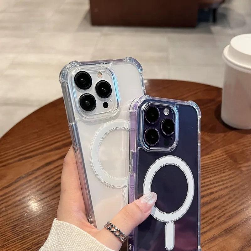 Роскошный беспроводной зарядный чехол Magsafe для iPhone 16 15 14 13 12 11 Pro Max Plus бампер противоударный прозрачный чехол