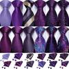 New Necktie Set for Men Fahion Purple Paisley Floral Tie Silk Ties Hanky Cufflinks for Wedding Party