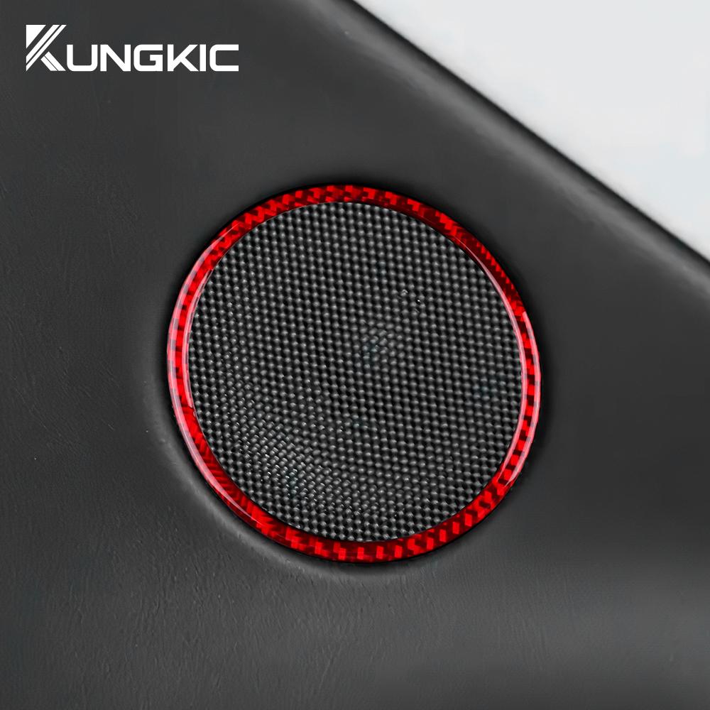 Real Soft Carbon Fiber Sticker For Tesla Model 3 Highland 2025 Rear Door Audio Ring Cover Car Interior Trim Accessories