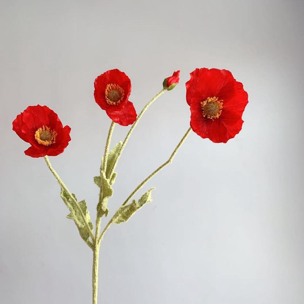 Stem Elegant Realistic Artificial Papaver Rhoeas Silk Plants Fake Poppies Flowers Faux Bouquet