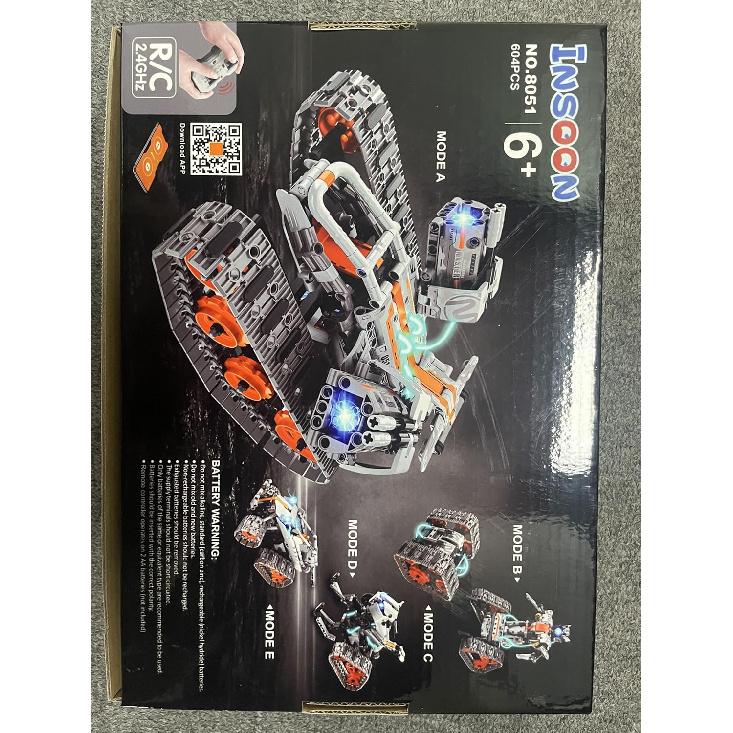 5-in-1 Building Toys with LED Light, APP & Remote Controll Building Block Set, 604 PCS RC Tech Rechargeable Tank Robot Sleigh Tracked Racer Toy, Gift