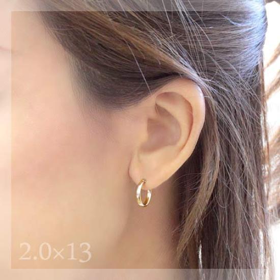 K18 Hoop Earrings X 13mm Gold Earrings Hoop Earrings K18 Pink Gold [Jewelry Excelente] 2.0mm