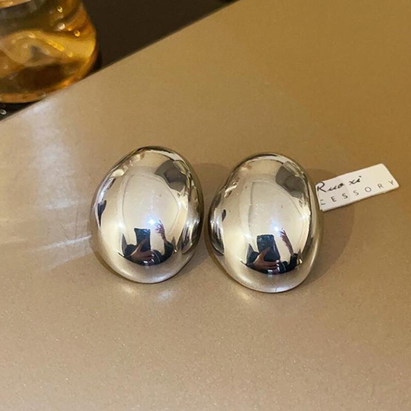 Modern Irregular Oval Metal Earrings for Women – Trendy European & American Style