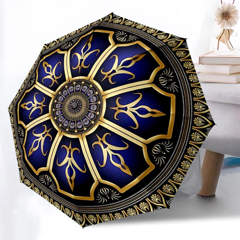 1pc Ornate Mandala Automatic Folding Umbrella - Design, Durable Iron Frame for Travel, Outdoor, Beach Fashion Accessory a0920065