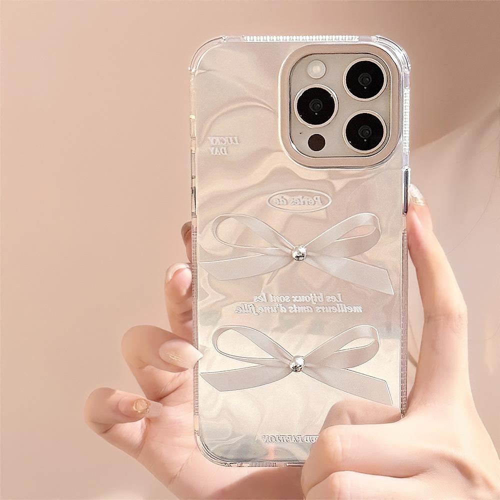 Temperament White Bow IPhone 15 Apple 16 Phone Case 14promax Three Dimensional 13 Gentle and Suitable for 12 Korean