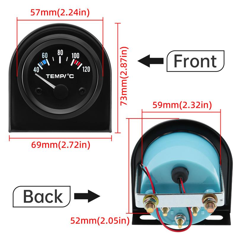 52mm Water Temperature Gauge 40-120 Celsius Water Temp Sensor Joint Pipe Sensor 26/28/32/34/36/38/40mm Hose Adapter For 12V Car