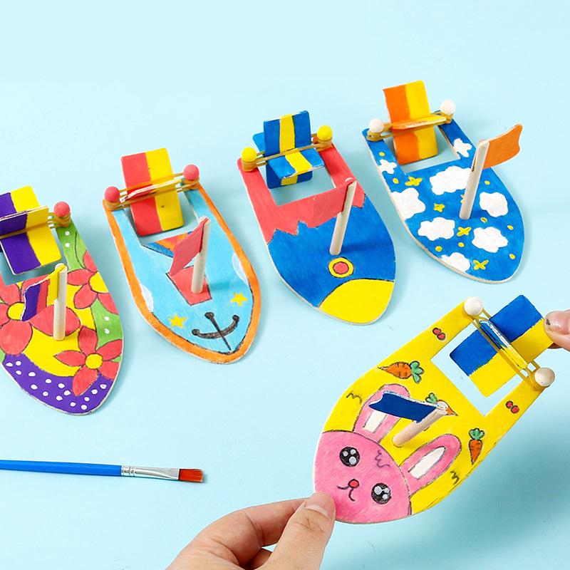 Модель деревянной лодки ручной работы, деревянная парусная игрушка, сделай сам, расписанные вручную, поделки, игрушки для детей, подарки на день рождения