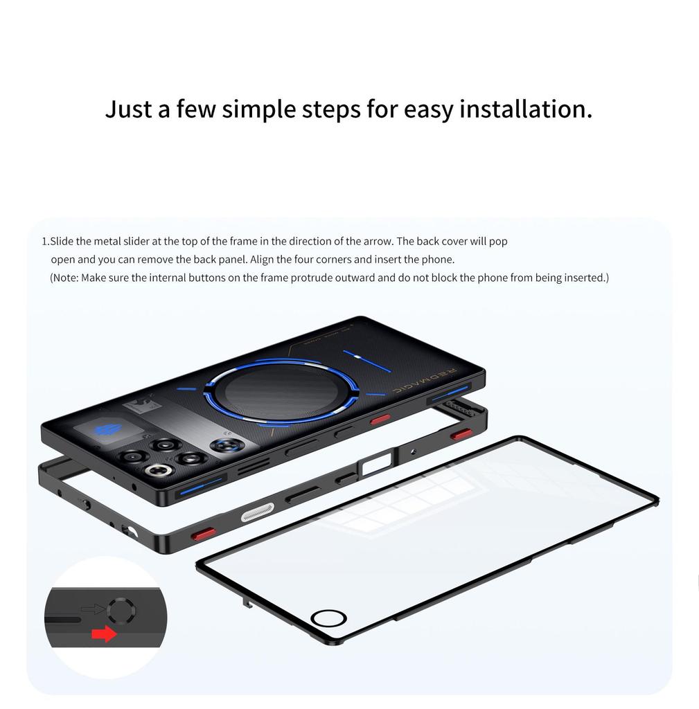 Металлический чехол Red Magic 11 Pro+ с защелкой и защитой игровых боковых кнопок
