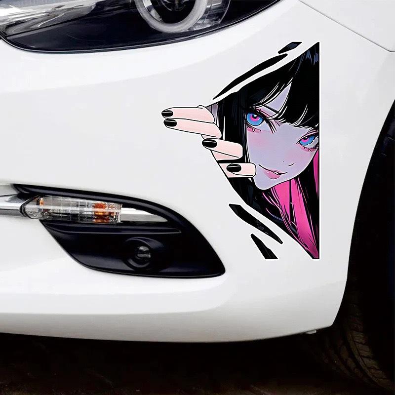 2Pcs PVC Waterproof JDM Anime Girl Eye Car Decal Creative Cartoon Sticker for Auto Side Mirror Decor