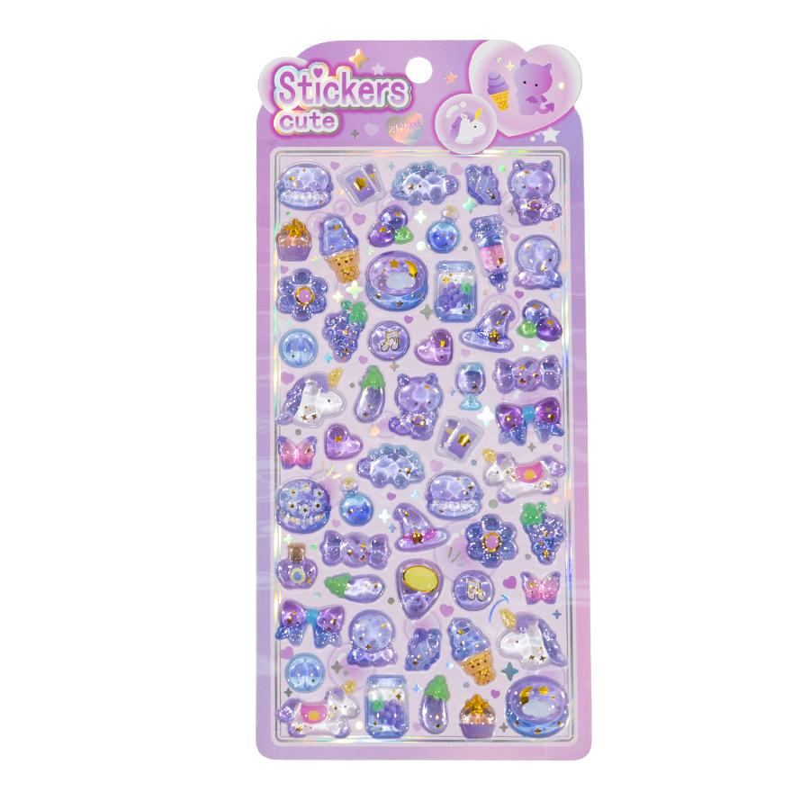 YTES Animation Design Fresh Design Children's Reward Dreamy Rabbit Crystal Embossed Decals – 3D Crystal Journal Ornamental Decals