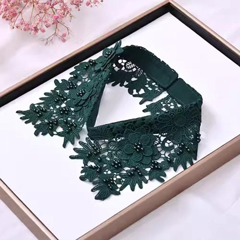Lace Black White Fake Collar Tie Beading Detachable Collar Shirt False Collar Woman Blouse Top Dickey Detachable Lapel Necklace
