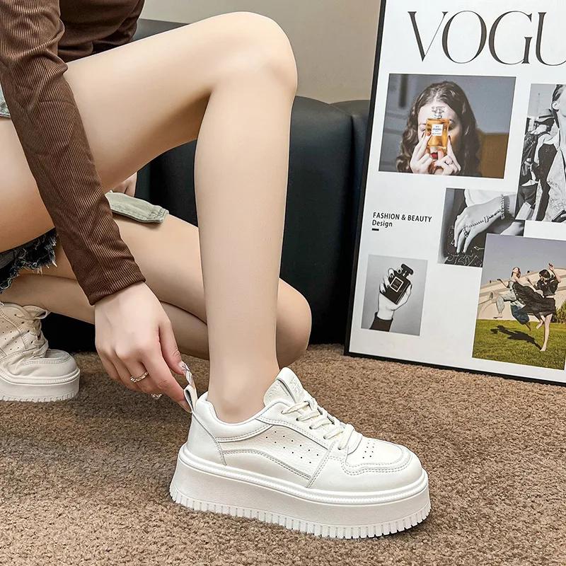 2024 Лидер продаж, белые кроссовки на платформе, маленькие белые туфли, дышащие, с круглым носком, на шнуровке, кроссовки Bread Daddy