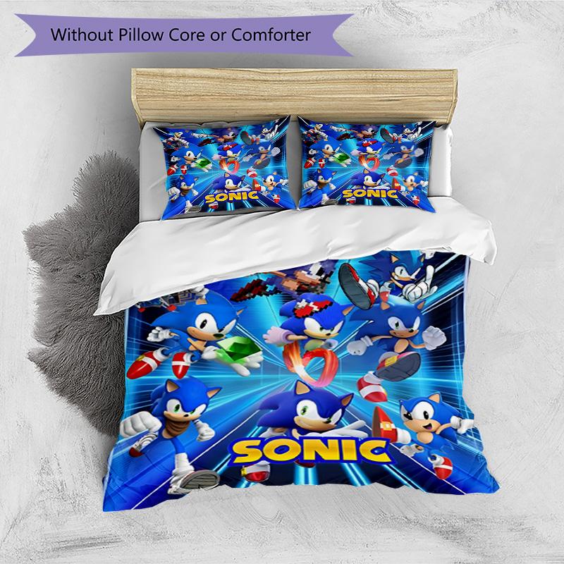 3pcs Duvet Cover Set (1*Duvet Cover + 2*Pillowcase, Without Core), Sonic Print Bedding Set, Bedroom Decor, All‑Season, Birthday Gift