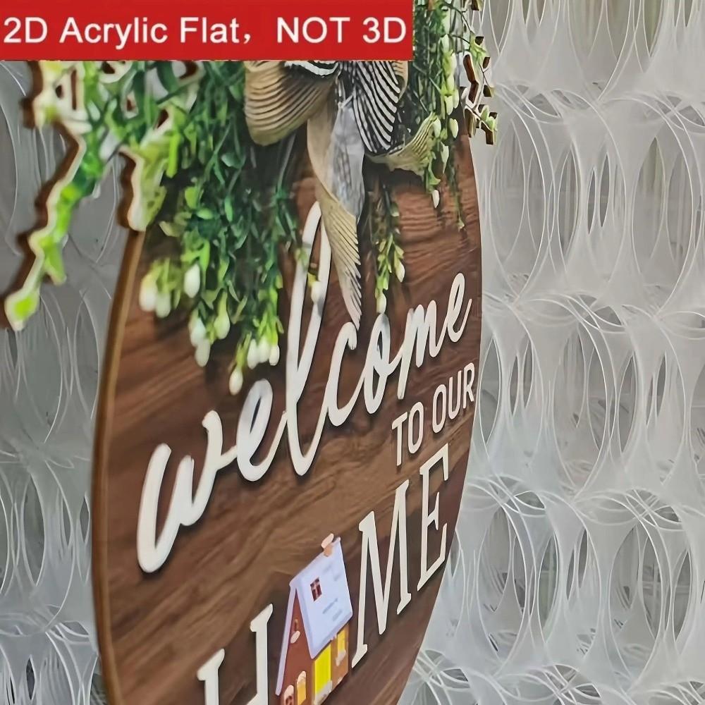2D Flat 2D Round Welcome Sign Retro Style Hanging Wooden Board New Round Doorplate Home Decor