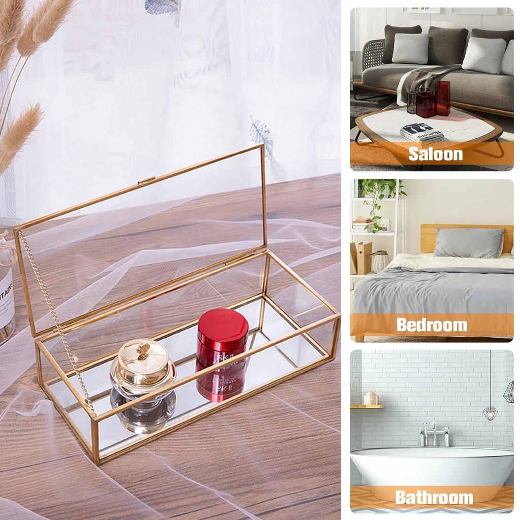 1/2 шт. стеклянная шкатулка для украшений прозрачная золотая прямоугольная винтажная ювелирная шкатулка для хранения ожерелий браслетов сережек