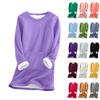 Women's Fashionable Solid Color Round Neck Long Sleeved Plush Warm Pullover Top