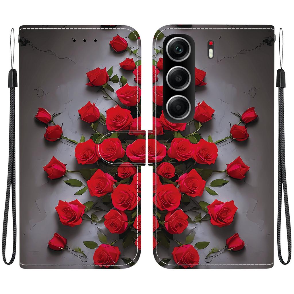 Чехол-книжка из искусственной кожи ручной работы для Tecno Camon 40, противоскользящая противоударная обложка с ремешком на запястье и дизайном в виде кошки с сердечком/розой