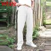Fashion Luxury Men Nature Cotton Linen Trousers Summer Joggers Pants Male Solid Elastic Waist Trousers Straight Loose Running Pants Plus Size
