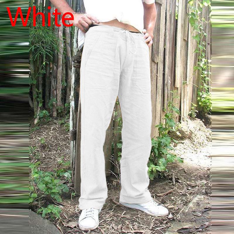 Fashion Luxury Men Nature Cotton Linen Trousers Summer Joggers Pants Male Solid Elastic Waist Trousers Straight Loose Running Pants Plus Size