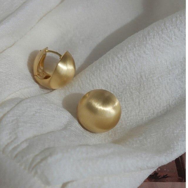 Frosted Gold-plated Brushed Spherical Hoop Earrings for Women Retro Unique Creative Versatile Accessories