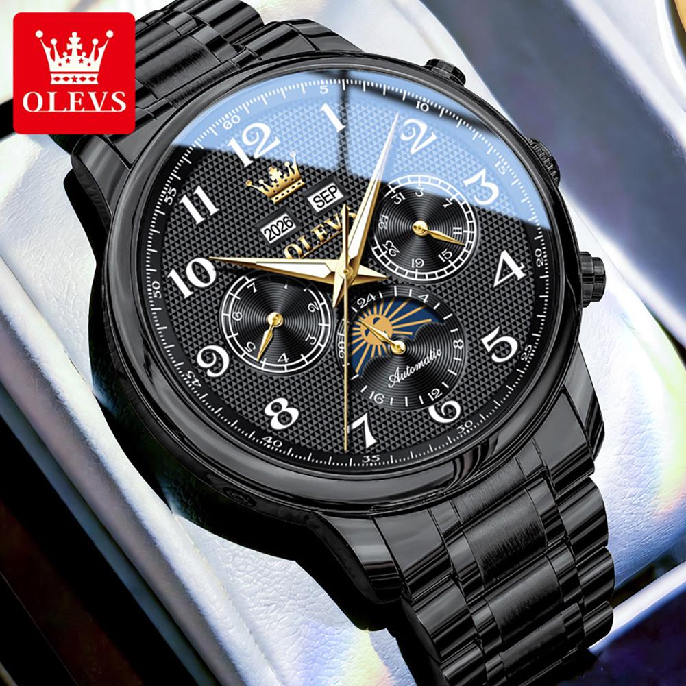 OLEVS 7126 Automatic Men's Watch Gold Stainless steel Moon phase Waterproof Luminous Mechanical Watch for Men