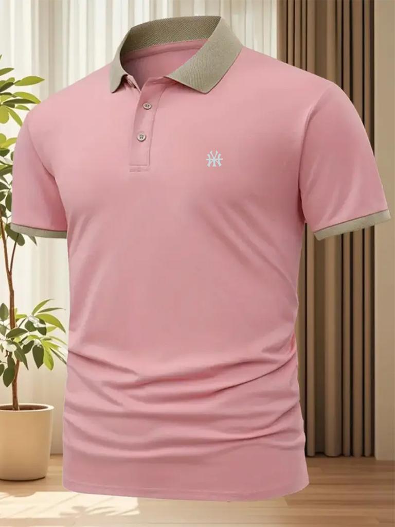 Mens Contrast Collar Short Sleeve Polo Shirt, Casual Bookstore Tops, Regular Fit for Reading Outdoor Walk Commute Daily Wear