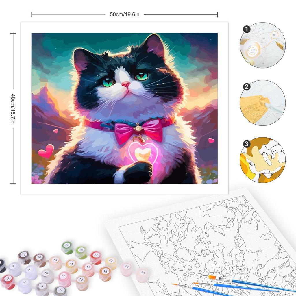 RUOPOTY Diy Paint By Numbers Beginners Kits Cat Animals Canvas Painting Acrylic Paint On Canvas Arts Craft For Home Decoration